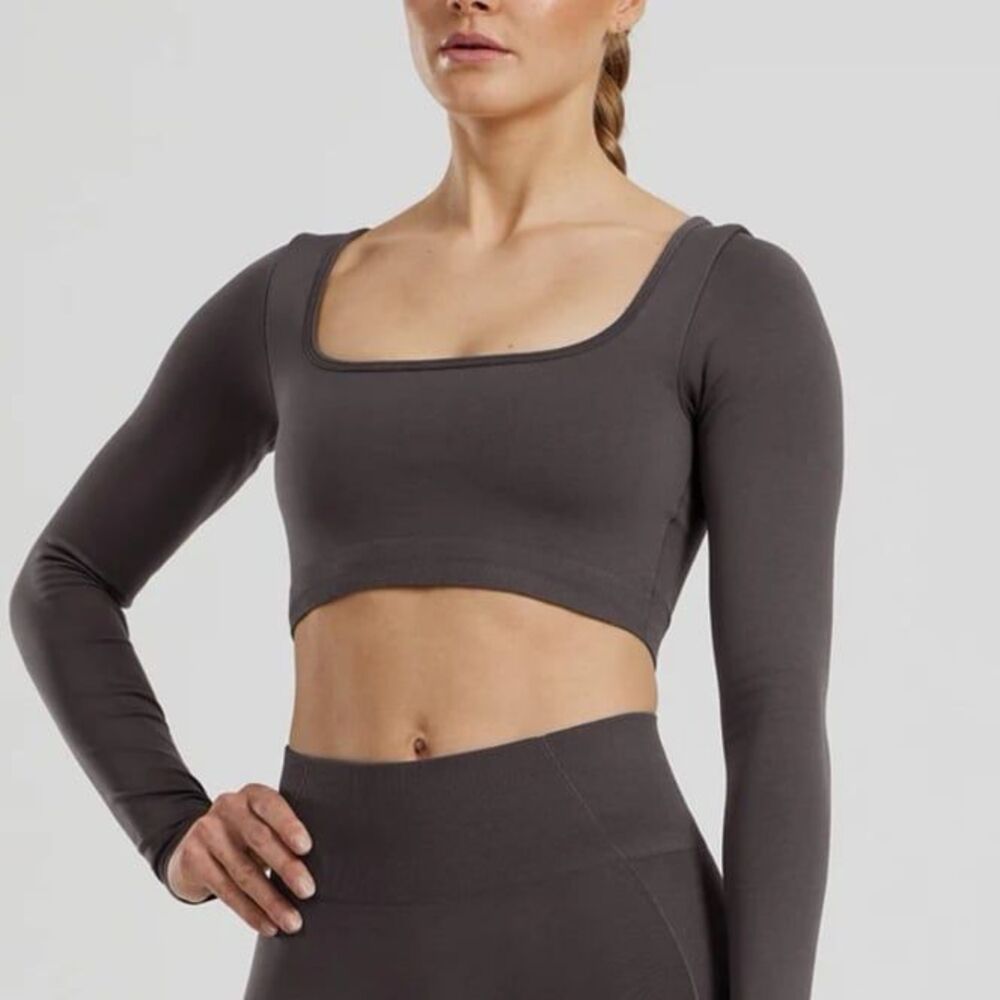 H&M Sport long sleeve workout cropped top gray